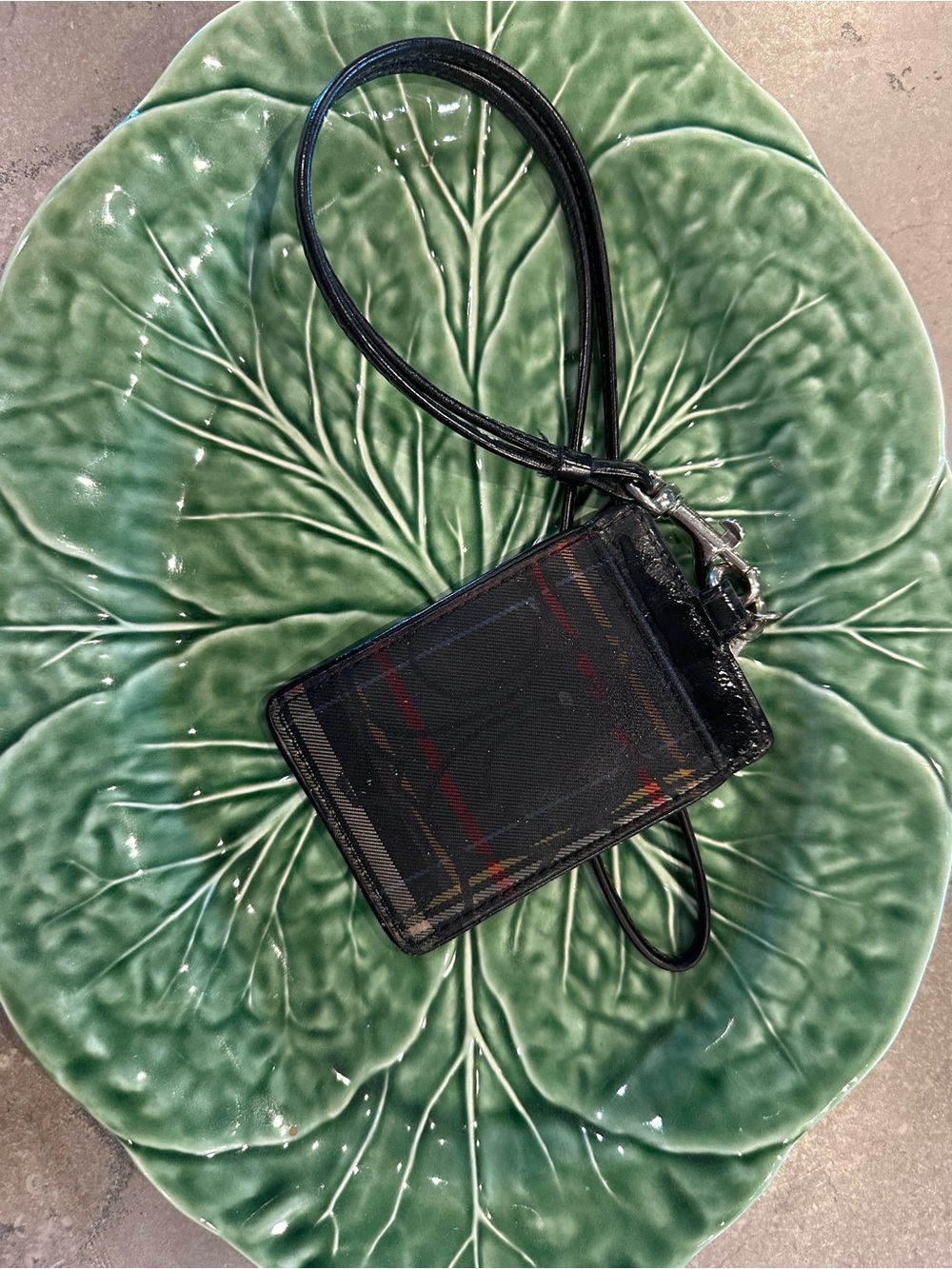 Coach Black Plaid Card Holder Lanyard